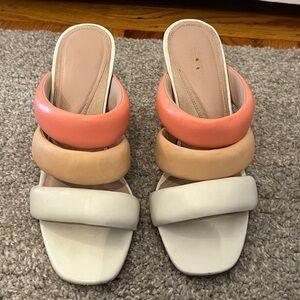 KATE BOSWORTH Women’s Coral Tan White Leather Strappy Heeled Kelly Sandals